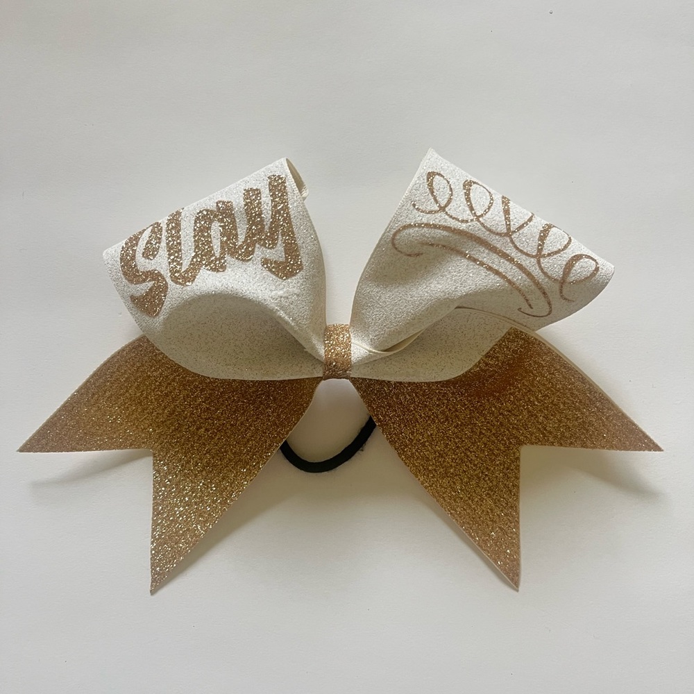 Gold and White Slay Cheer Bow